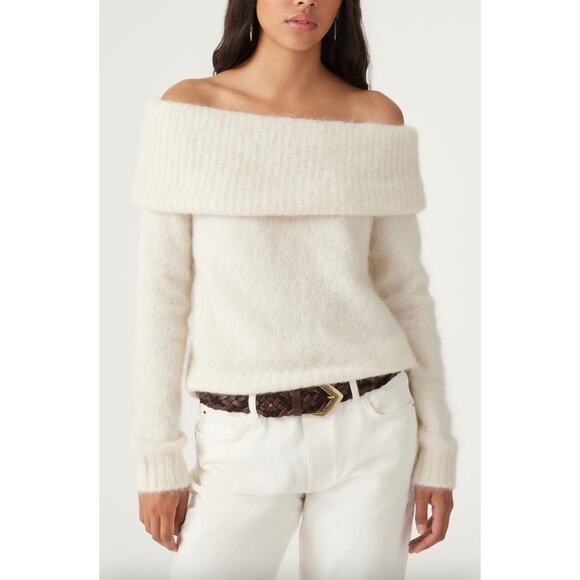 BA&SH Troca Alpaca Wool Blend Sweater off-the-shoulder fuzzy sweater size 3/L - Picture 1 of 11